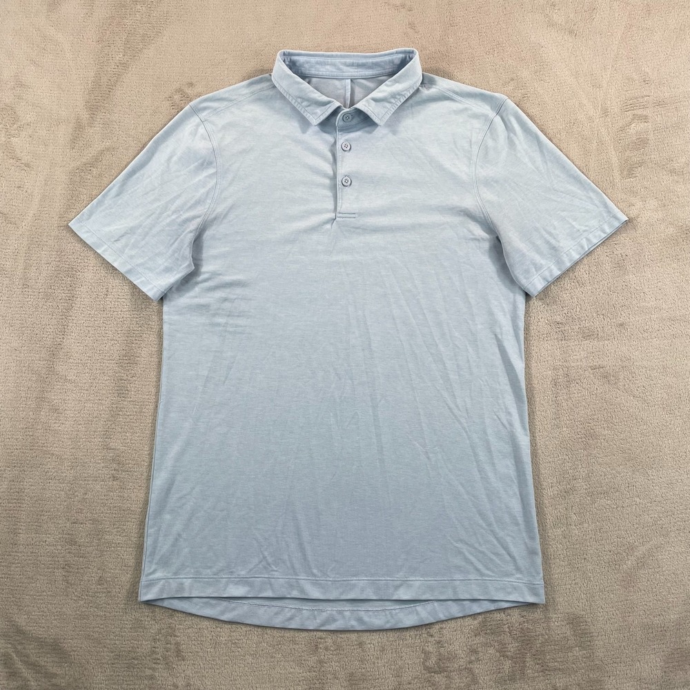 Lululemon Evolution Polo Shirt Men Small‎ Sky Blue Performance Stretch Slim Golf